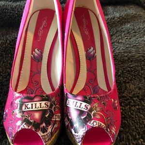 Ed Hardy Pink Wedges